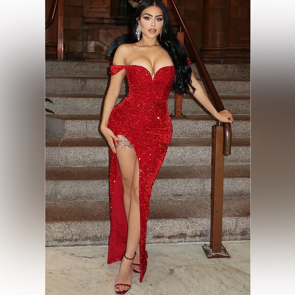 Luminous sequin velvet maxi dress